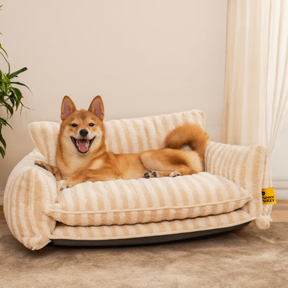 Trendige gestreifte Kunst-Lammwolle doppellagige Hund- & Katzen-Sofabetten - Home Office