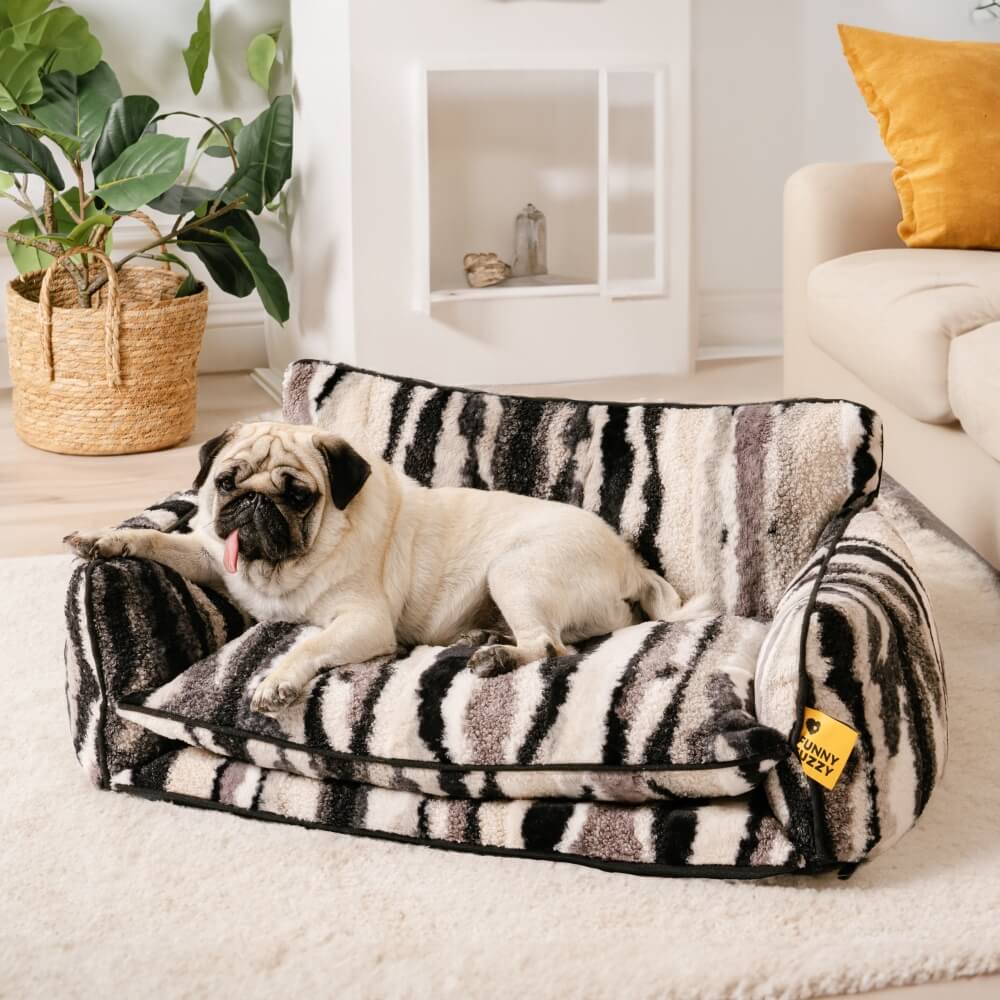 Trendige gestreifte Kunst-Lammwolle doppellagige Hund- & Katzen-Sofabetten - Home Office