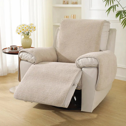 Dickes, flauschiges Faux-Sherpa-Fleece-Sesselbezug mit elastischen Riemen