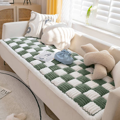 Cremefarbener großer karierten quadratischer fuzzy Haustier Hundematte Bett Ecksofa Couchbezug